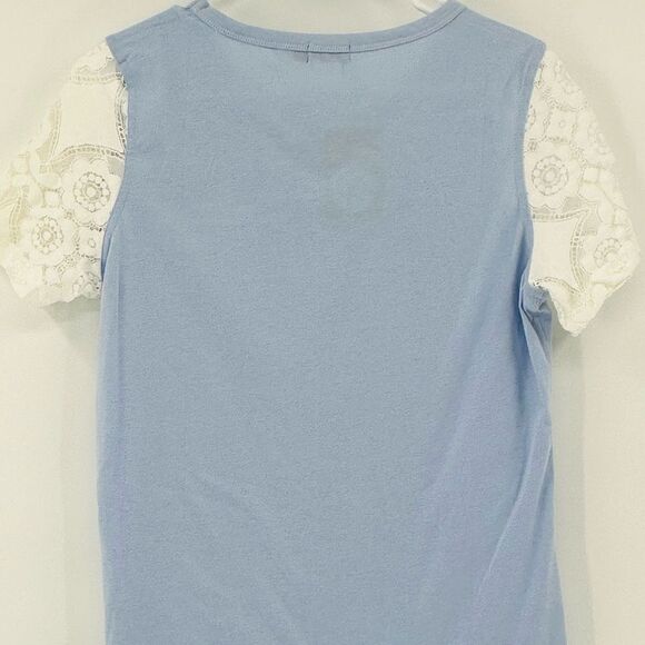 Tiered Lace Sleeve Knit Top Sky Blue - Picture 3 of 3